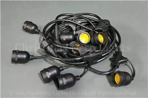 E26ソケット付ケーブルCS(スズランコード)、LED電球用、10ソケット、ピッチ1m、長さ約10m、1.25sq × 2、黒コード、パワーコード別
