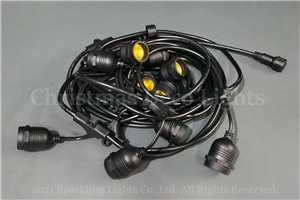 E26ソケット付ケーブルCS(スズランコード)、LED電球用、10ソケット、ピッチ50cm、長さ約5m、1.25sq × 2、黒コード、パワーコード別