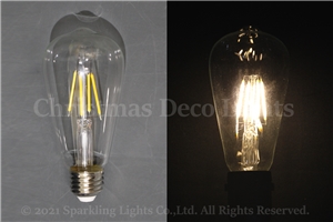 フィラメント型LEDクリア電球(CS)、E26、ST64型、AC100V、4W、電球色(2700-3000K)、1球