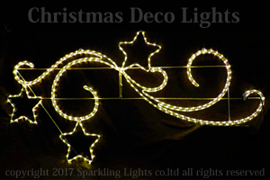 LED2Dロープモチーフ、星付きバロック調(大)タイプC、170cm × 80cm、電球色(イエローゴールド)