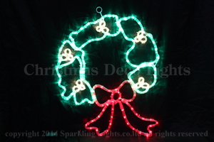 LED2Dロープモチーフ、リース（蝶々結び）、点滅コントローラ付、158球、緑＋電球色＋赤