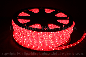 13mm2芯、LEDロープ(チューブ)ライト、レッド(赤)、50m、カット単位2m、パワーコード・エンドキャップ付