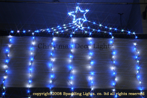LEDイルミネーション、星付きウオーターフォール(ナイアガラ)、上下方向点滅、256球、ホワイト(白)/ブルー(青)ミックス