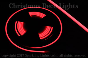 LEDネオンフレックス DS08-F1、上面発光(フラット型)、DC24V、幅8mm、5m、レッド(赤)