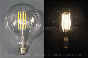 フィラメント型LEDクリア電球(CS)、E26、G125型、AC100V、4W、電球色(2700-3000K)、1球