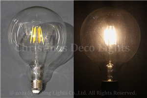 フィラメント型LEDクリア電球(CS)、E26、G125型、AC100V、6W、電球色(2700-3000K)、1球