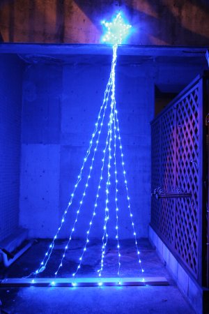 LEDウオーターフォールライト、3mmブルー(青)LED240球、星付き、3m、連結可