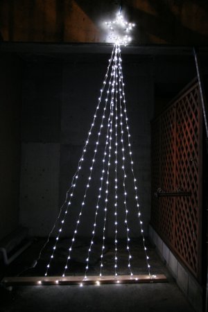 LEDウオーターフォールライト、3mmホワイト(白)LED240球、星付き、3m、連結可