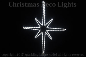 LED2Dロープモチーフ、シャイニングスター、タイプC(大・8放射)、70cm × 86cm、ホワイト(白)