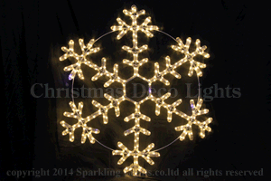 LED2Dロープモチーフ、トゥインクルスノーフレーク、96cm、378球、電球色(イエローゴールド)＋ホワイト点滅