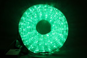 13mm2芯、LEDロープ(チューブ)ライト、グリーン、9m、点滅コントローラ、電源コード付