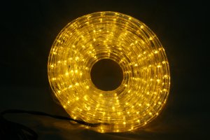 13mm2芯、LEDロープ(チューブ)ライト、高輝度イエロー、9m、電源コード付