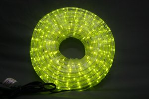 13mm2芯、LEDロープ(チューブ)ライト、高輝度イエローグリーン、9m、電源コード付
