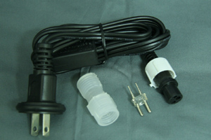 13mm2芯、LEDロープ(チューブ)ライト用電源コード、1.5m、脱着可能タイプ