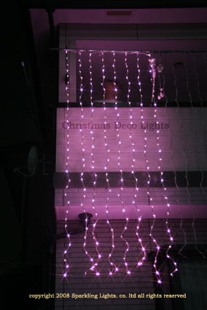 LEDイルミネーション、ウオーターフォールカーテン(ナイアガラ)、上下方向点滅、256球、ライトピンク