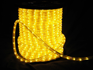 10mm2芯、電球ロープ(チューブ)ライト、イエロー、50m、部品別売り