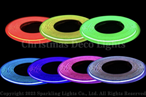 防水型ドットレスLEDテープライト、COB型(R1)、RGB3ch(フルカラー)、幅14.5mm、360LED/m、5m巻、白基板、シリコンチューブ、IP65、部品別売り