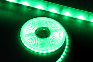 防水型LEDテープライト、側面発光、SMD020型、グリーン、300球、5m巻、部品別売り