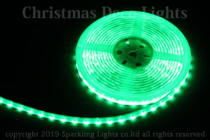 防水型LEDテープライト、側面発光、SMD3014型、グリーン、300球、5m巻、白基板、部品別売り