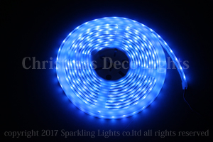 防水型LEDテープライト、SMD3528型(R3)、ブルー、300球、5m巻、白基板、シリコンチューブ、IP65、部品別売り、エンド側コード無し