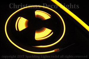 LEDネオンフレックス DS08-F1、上面発光(フラット型)、DC24V、幅8mm、長さ5m、イエロー(黄)