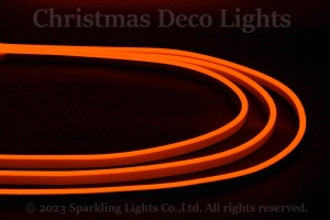 どこでも切れるLEDネオンフレックス DW0613-D1A、上面発光(ドーム型)、DC24V、幅6×高さ13mm、シリコンチューブ、長さ5m、アンバー(オレンジ)