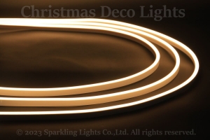 どこでも切れるLEDネオンフレックス DW0613-D1A、上面発光(ドーム型)、DC24V、幅6×高さ13mm、シリコンチューブ、長さ5m、電球色