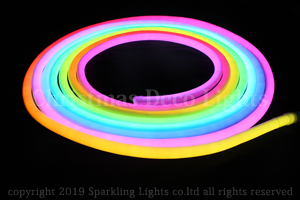 丸型360°SPI対応LEDネオンフレックス SW18-R1、DC24V、直径18mm、長さ10m、RGB