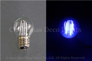 フィラメント型LEDクリア電球、E26、G45型、調光可能、2W、ブルー(青)、1球