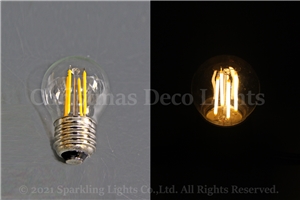 フィラメント型LEDクリア電球、E26、G45型、調光可能、2W、電球色(約2200K)、1球