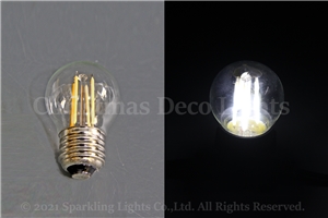 フィラメント型LEDクリア電球、E26、G45型、調光可能、2W、ホワイト(約6000K)、1球