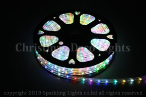 AC 2芯制御 RGB LEDロープライト、直径10mm、20m、カット単位2m、専用コントローラ・リモコン・エンドキャップ付