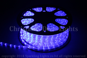 DC24V仕様 LEDロープ(チューブ)ライト、10mm2芯、ブルー(青)、50m、部品別売り