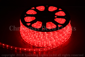 DC24V仕様 LEDロープ(チューブ)ライト、13mm2芯、レッド(赤)、50m、部品別売り