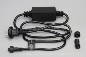 10mm2芯、LEDロープ(チューブ)ライト用電源コード、1.5m、3ヒューズ入り(2A)、脱着可能タイプ