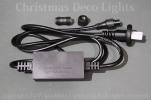 13mm2芯、LEDロープ(チューブ)ライト用電源コード、1.5m、3ヒューズ入り(1.2A)、脱着可能タイプ