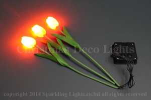 ソーラー充電式LEDチューリップ、3本セット、オレンジ