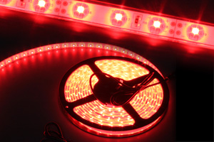 防水型LEDテープライト、SMD3528型、レッド(赤)、300球、5m巻、白基板、部品別売り