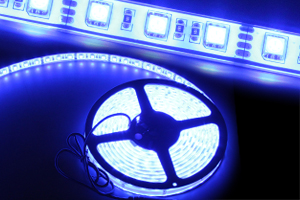 防水型LEDテープライト、SMD5050型、ブルー、300球、5m巻、白基板、部品別売り