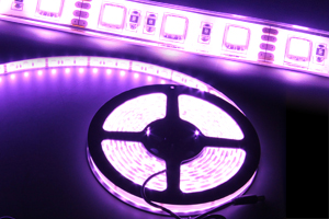 防水型LEDテープライト、SMD5050型、パープル(紫)、300球、5m巻、白基板、部品別売り