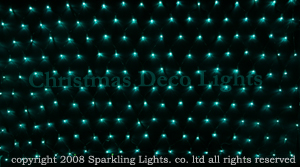 LEDイルミネーション、ネット(網状)、常点、プロ仕様(V3)、180球、黒コード、アクアグリーン