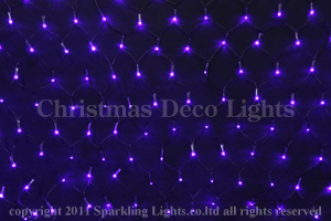 LEDイルミネーション、ネット(網状)、常点、プロ仕様(V3)、180球、黒コード、パープル(紫)