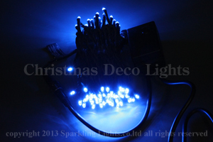 LEDイルミネーション、ストリング(ストレート)、2回路点滅、プロ仕様(V3)、100球、黒コード、ブルー