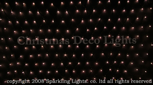 LEDイルミネーション、ネット(網状)、常点、プロ仕様(V4)、180球、黒コード、電球色(ピンクゴールド)