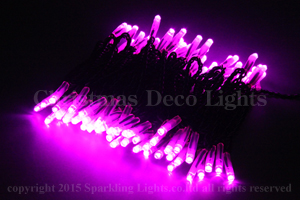 LEDイルミネーション、ストリング(ストレート)、常点、プロ仕様(V4)、100球、黒コード、ピンク