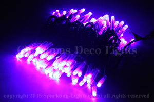 LEDイルミネーション、ストリング(ストレート)、常点、プロ仕様(V4)、100球、黒コード、パープル(紫)