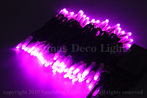 LEDイルミネーション、ストリング(ストレート)、2回路点滅、プロ仕様(V4)、100球、黒コード、ピンク