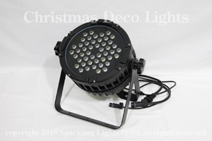 DMX対応 LEDウオールウオッシャー(PARライト)、丸型27cm、AC100V、RGBW48灯(各色12灯)×5W、240W、IP65、レンズ角25度